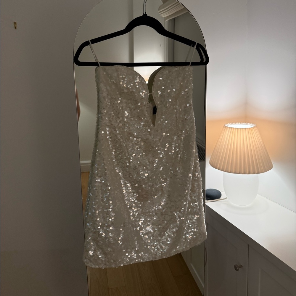 Bardot White Sequin Wedding Dress